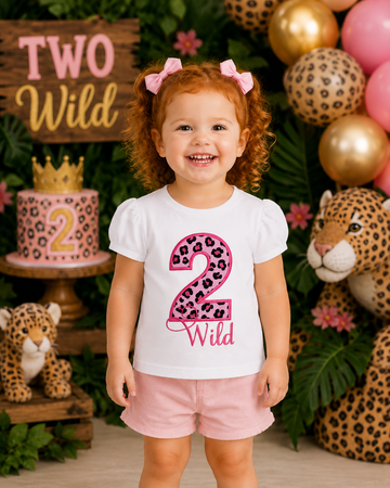 Personalized Two Wild 2nd Birthday Shirt for Girls | Embroidered Leopard Print Birthday Outfit | Safari Birthday Shirt | Custom Second Birthday Tee