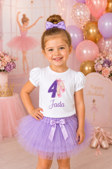 Personalized Girl's Ballet Birthday Shirt | Embroidered Ballet Slippers Birthday Shirt | Custom Dance Birthday Outfit | Any Age 1-9