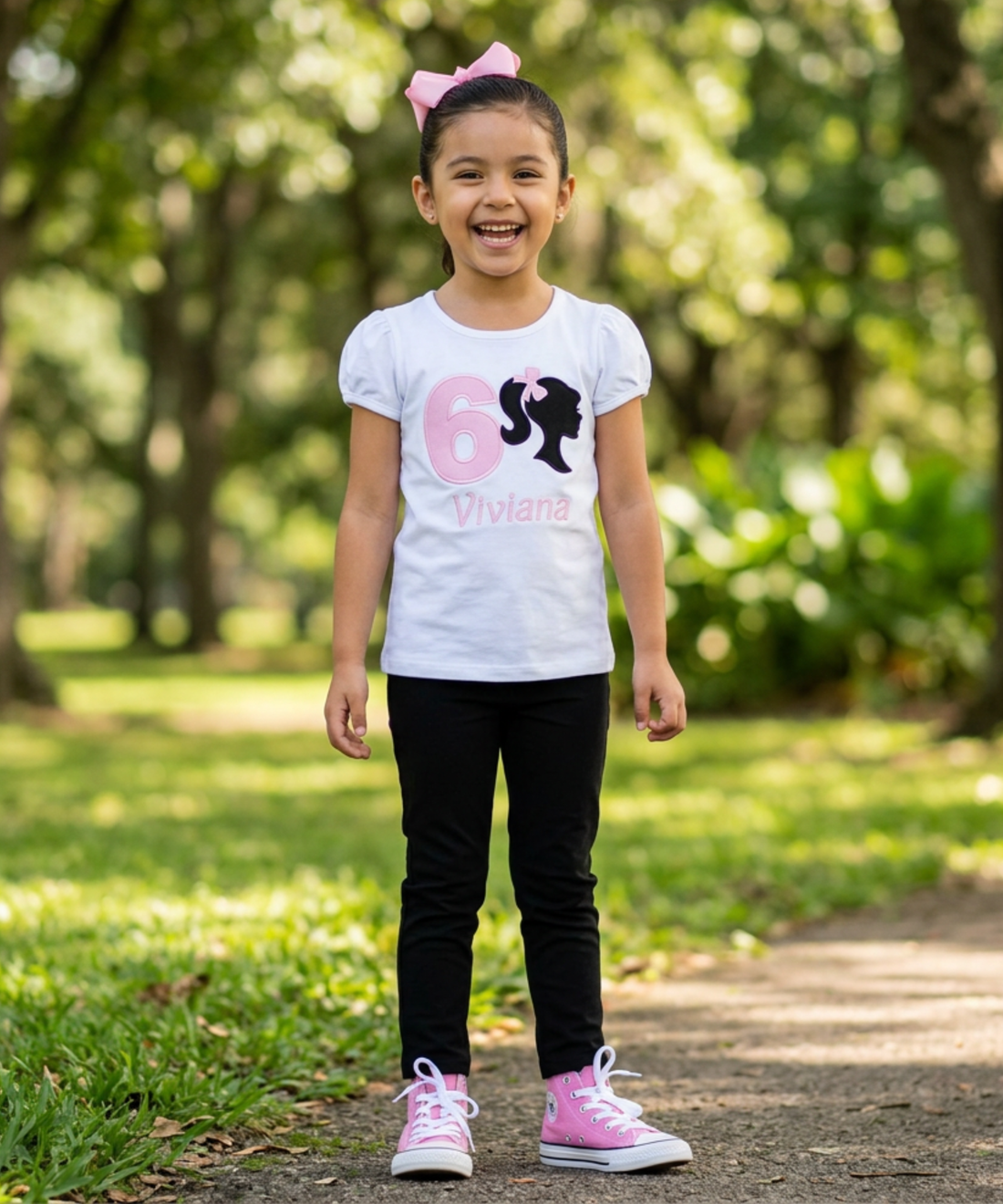 Personalized Fashion Doll Birthday Shirt featuring embroidered birthday number and custom name for girls.