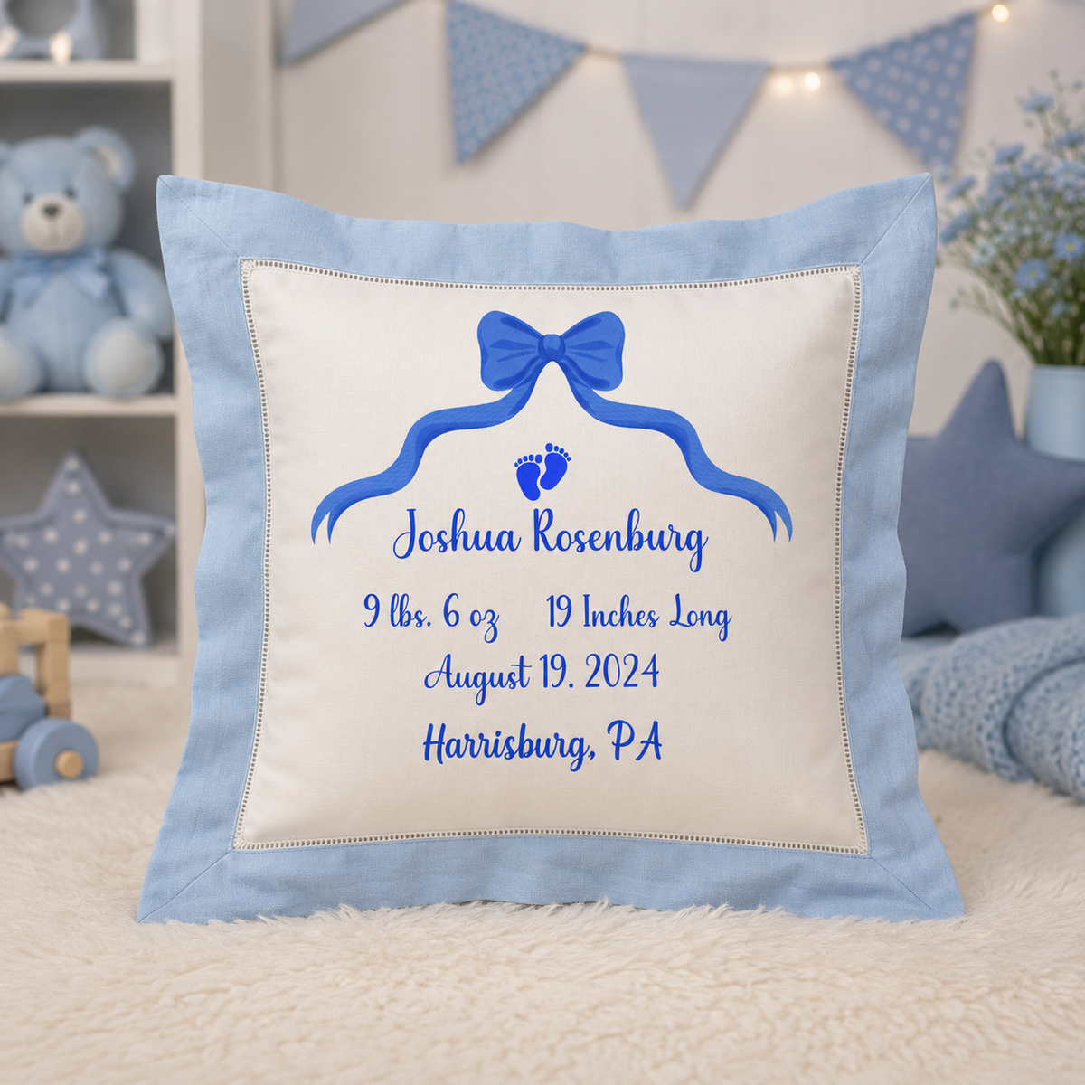 Personalized Baby Birth Stats Pillow | Custom Newborn Keepsake Pillow | Baby Boy or Girl Nursery Gift