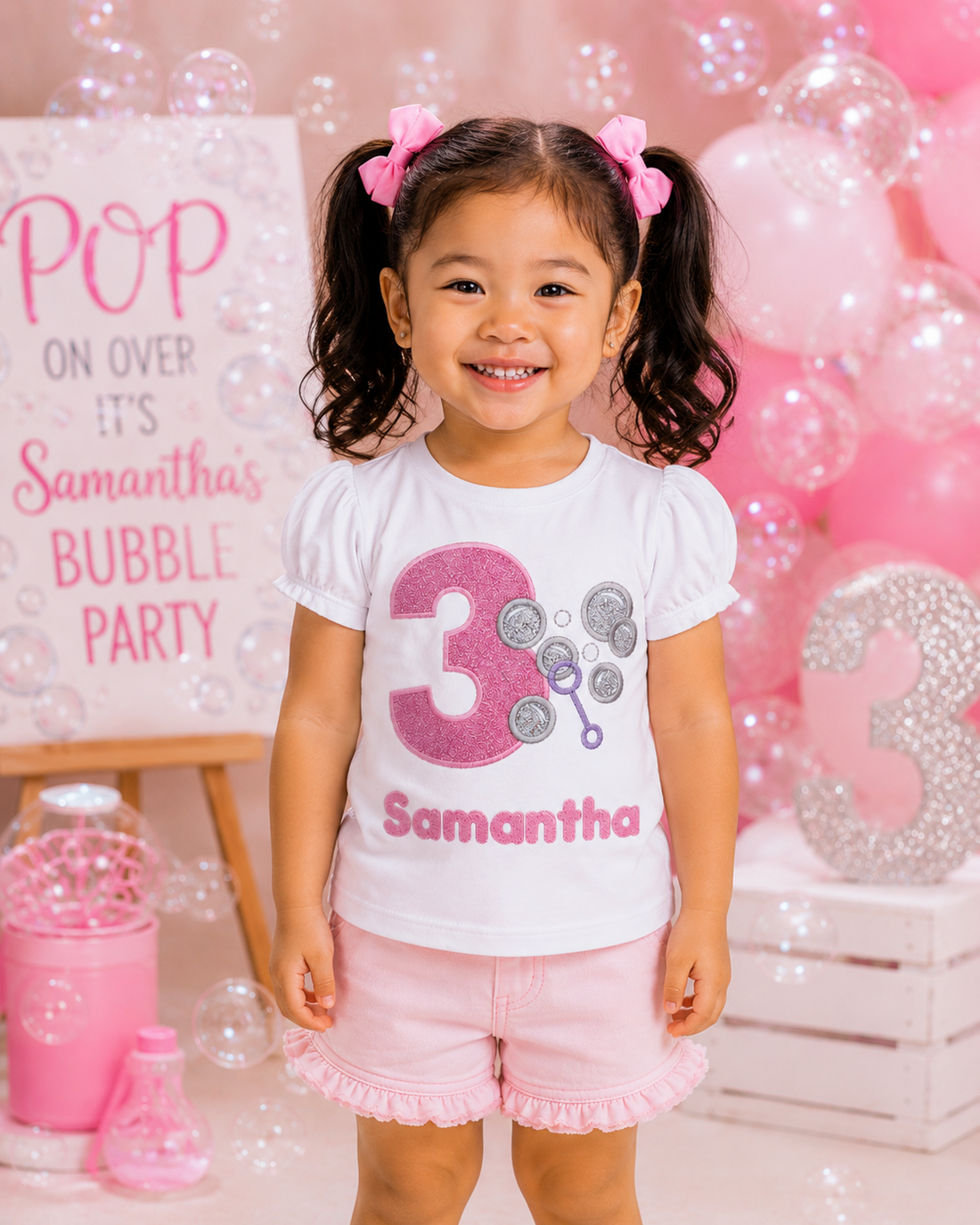 Personalized Bubble Party Birthday Shirt for Girls | Embroidered Birthday Bubble Shirt | Custom Birthday Shirt Ages 1-12