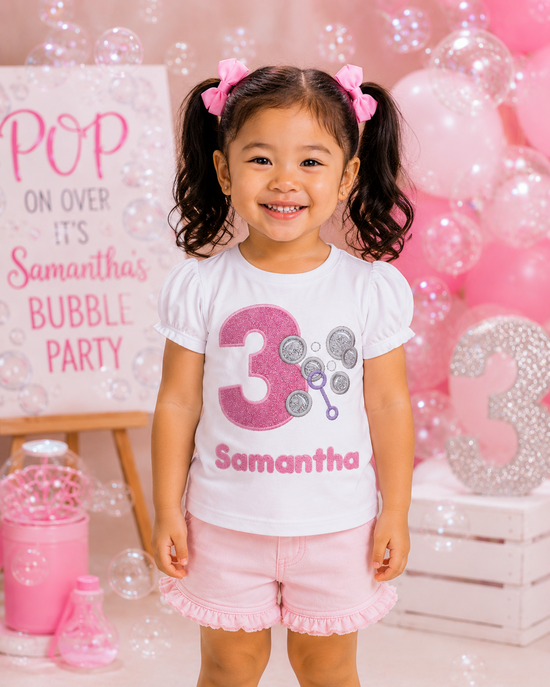 Personalized Bubble Party Birthday Shirt for Girls | Embroidered Birthday Bubble Shirt | Custom Birthday Shirt Ages 1-12