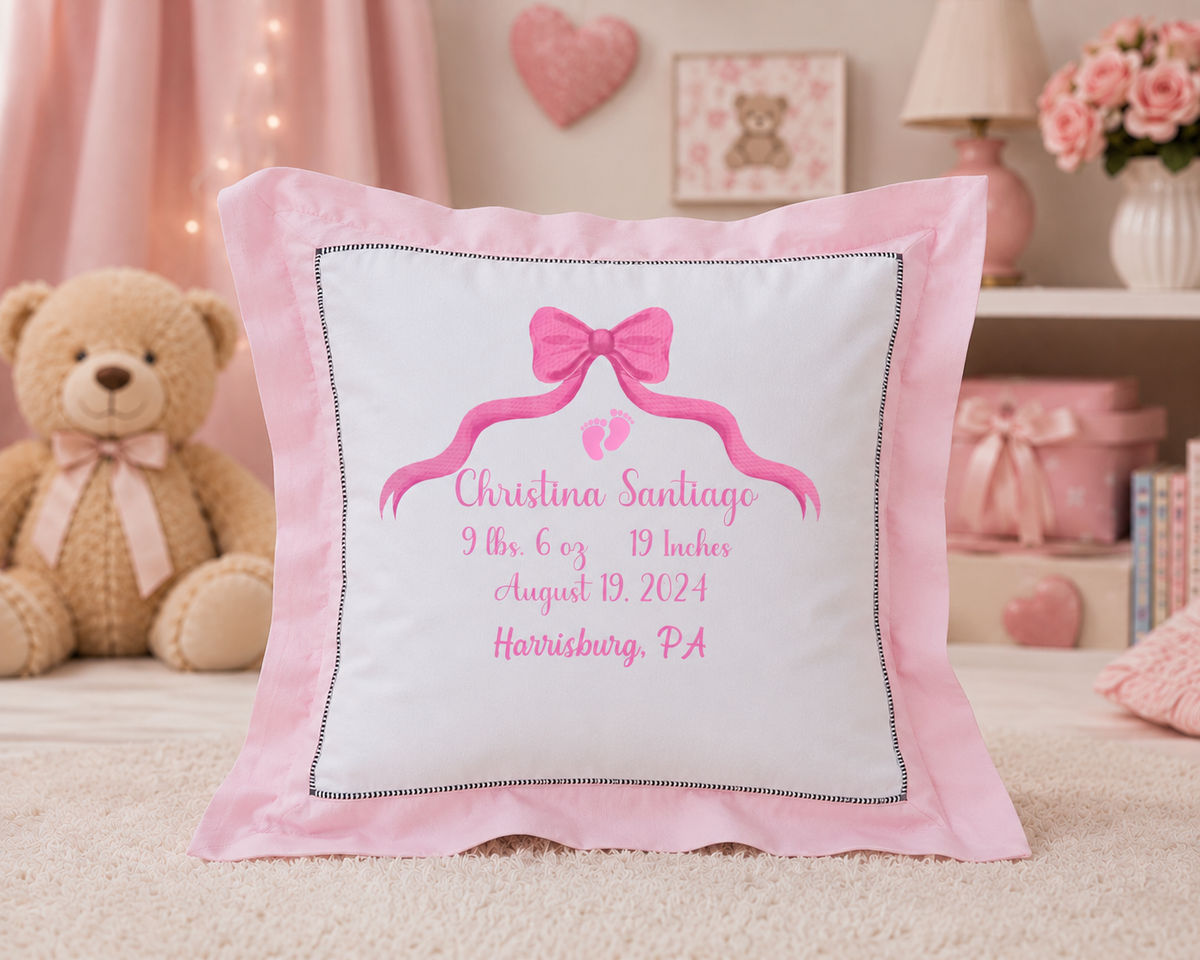 Personalized Baby Birth Stats Pillow | Custom Newborn Keepsake Pillow | Baby Boy or Girl Nursery Gift