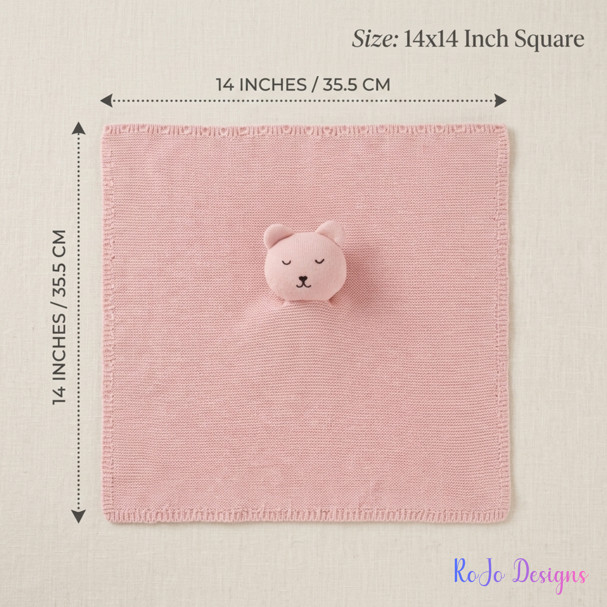 Bear security blanket dimensions measuring 14 by 14 inches

