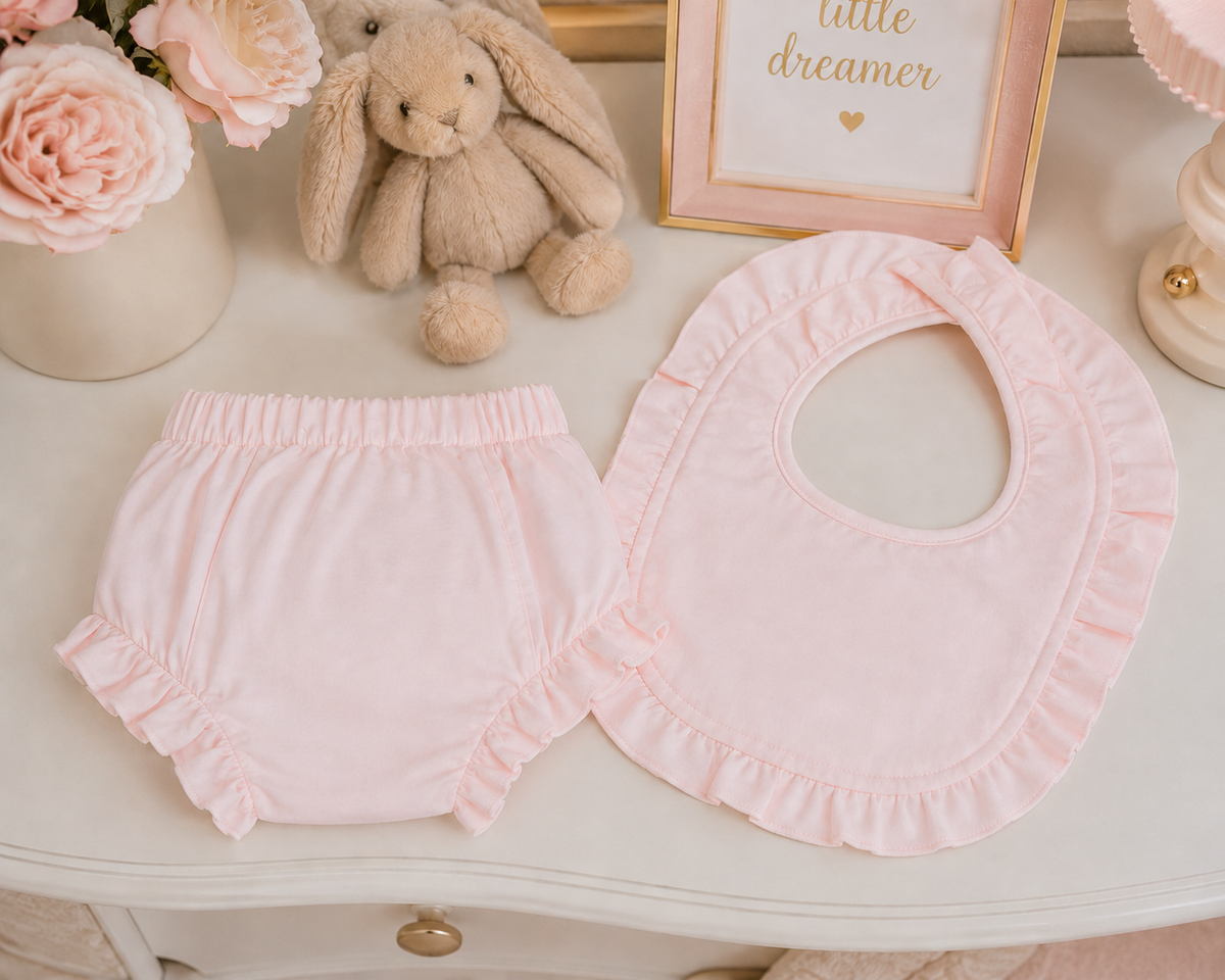 Personalized Baby Girl Bib & Ruffle Diaper Cover Set | Embroidered Baby Gift