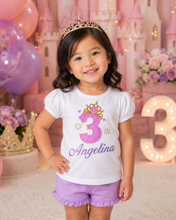 Personalized Princess Birthday Shirt for Girls | Embroidered Crown Birthday Shirt | Custom Birthday Outfit | Any Age 1-9