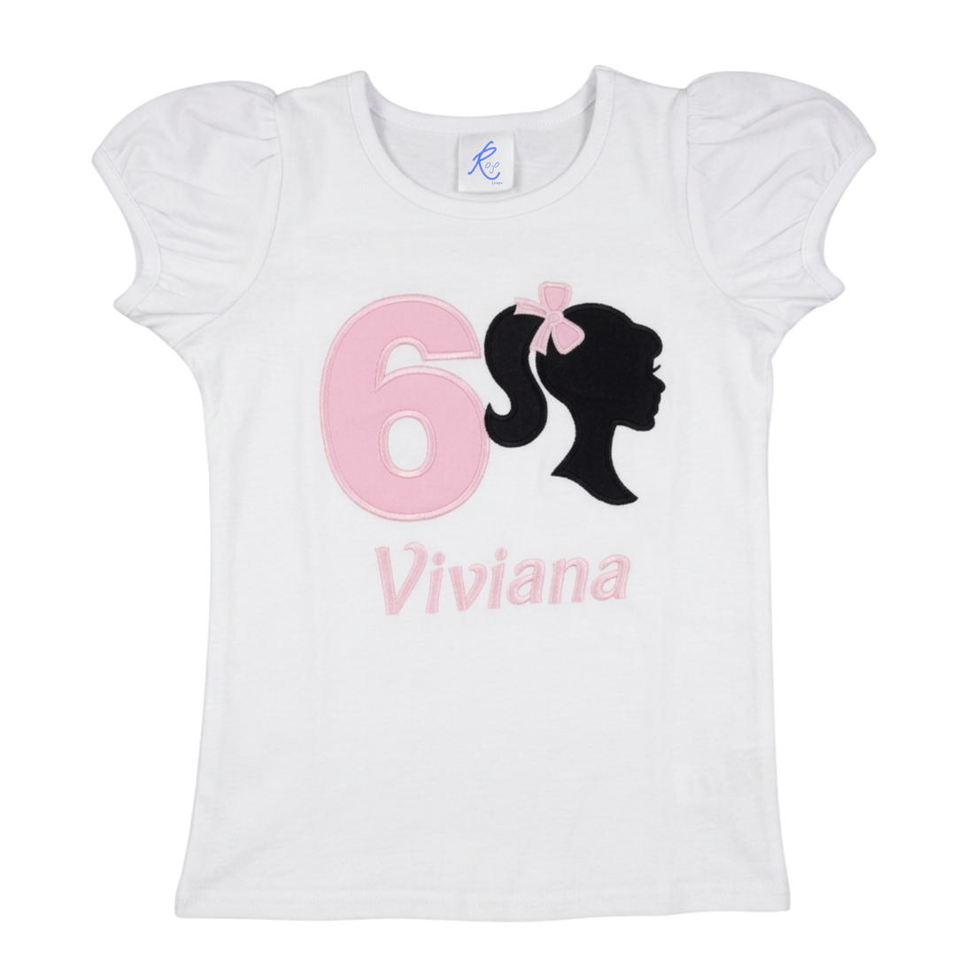 Personalized Fashion Doll Birthday Shirt featuring embroidered birthday number and custom name for girls.