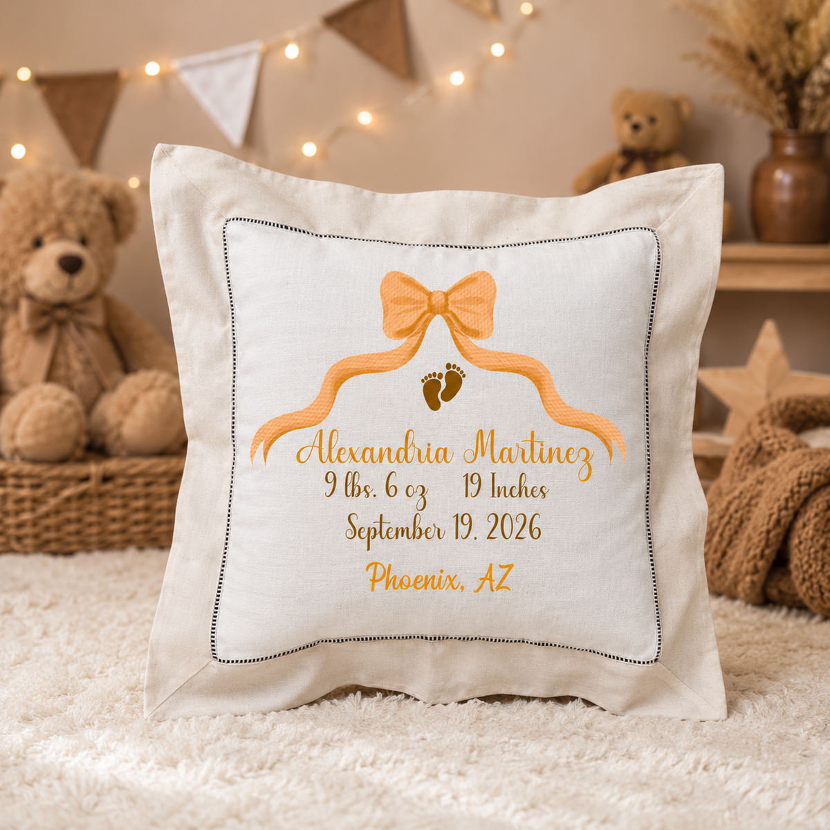Personalized Baby Birth Stats Pillow | Custom Newborn Keepsake Pillow | Baby Boy or Girl Nursery Gift