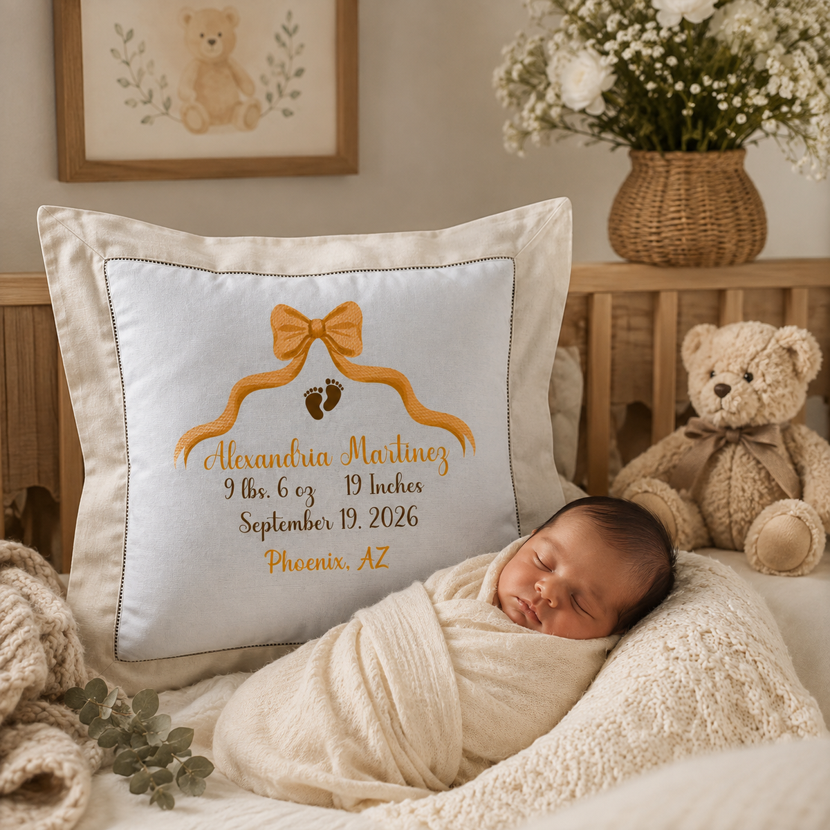 Personalized Baby Birth Stats Pillow | Custom Newborn Keepsake Pillow | Baby Boy or Girl Nursery Gift