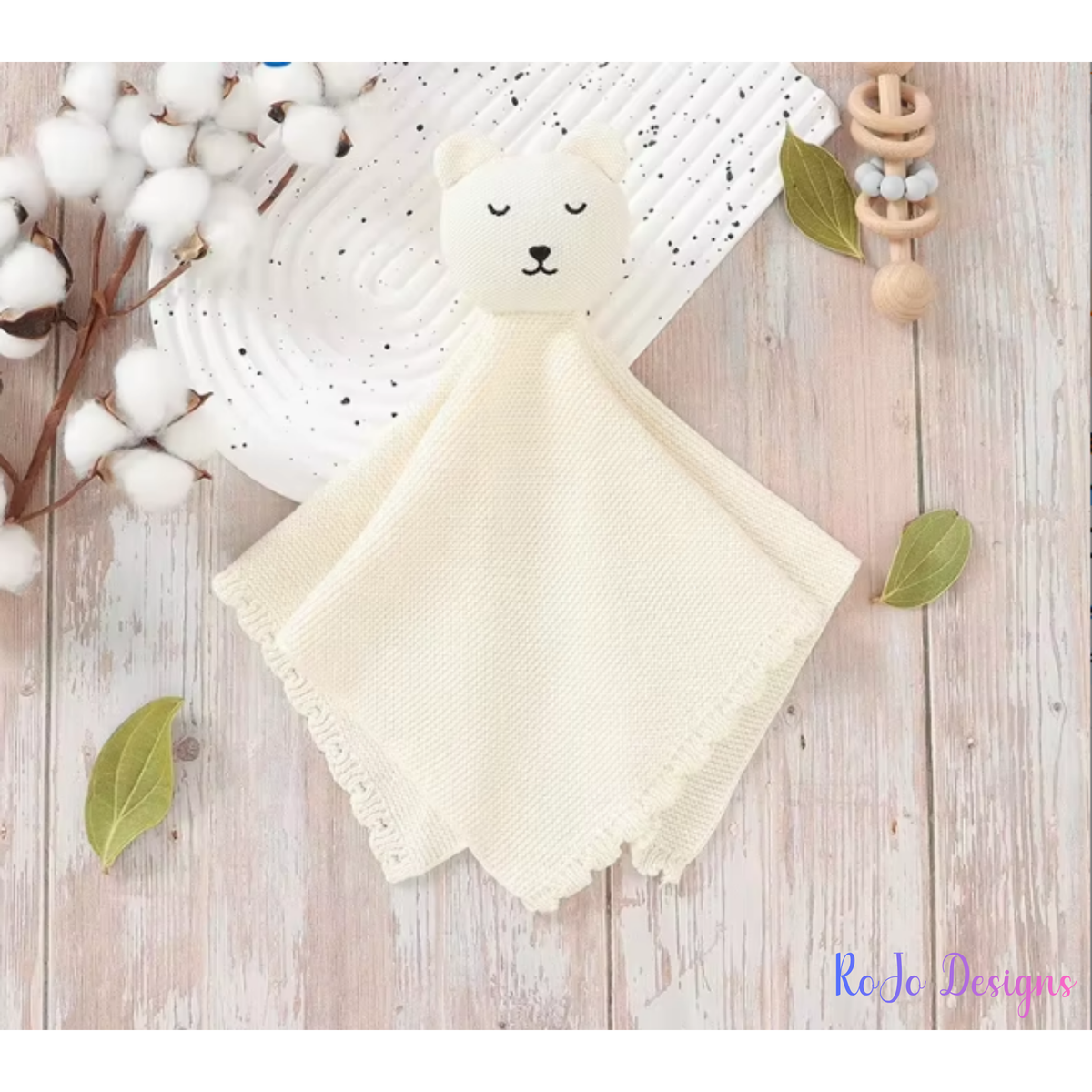 Personalized white bear security blanket embroidered with baby's name