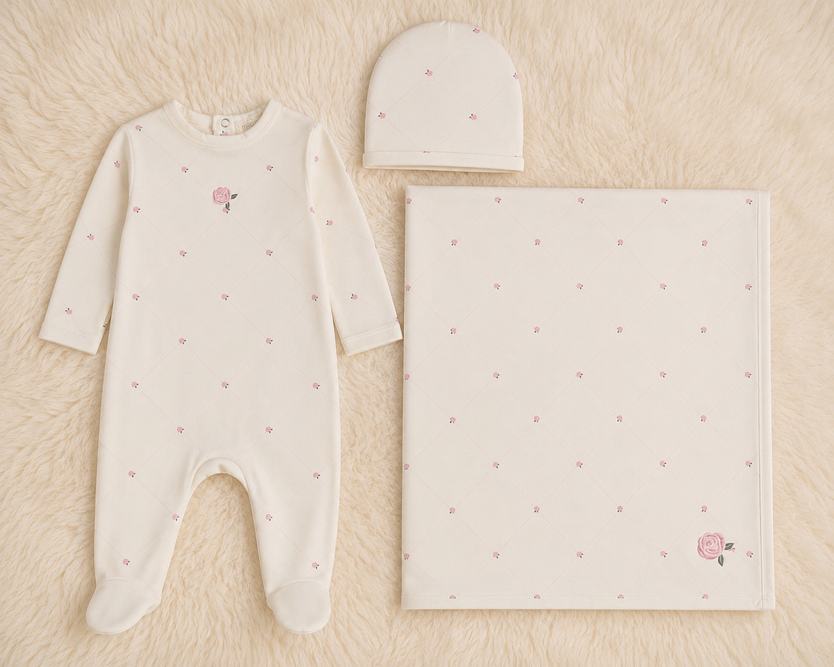 Personalized Baby Girl Sleeper, Hat & Blanket Set | 3-Piece Embroidered Newborn Gift